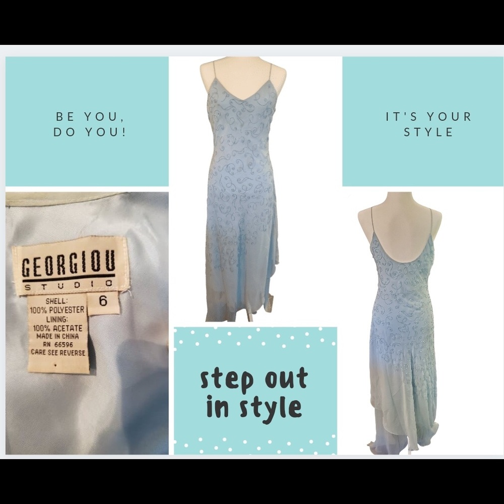 Georgiou lPowder Blue Semi-sequins Asymmetrical